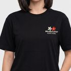 Ladies' Black Cotton Round Neck Regular T-Shirt, काला, small