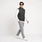 Men's Black Stand Collar Puffer Jacket, Black, small