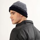 Men's Grey and Navy Blue Textured Winter Cap, Navy Blue, small image number null