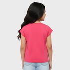 Girls' Soft Powder Pink Cotton Round Neck Casual T-Shirt, गुलाबी, small