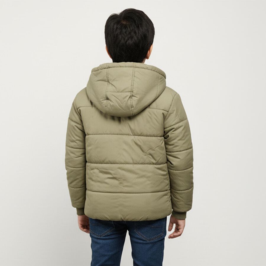 Boys Olive Hooded Puffer Jacket, Olive, large image number null