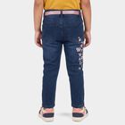 Girls' Navy Blue Slim Fit Embroidered Jeans, गहरा नीला, small