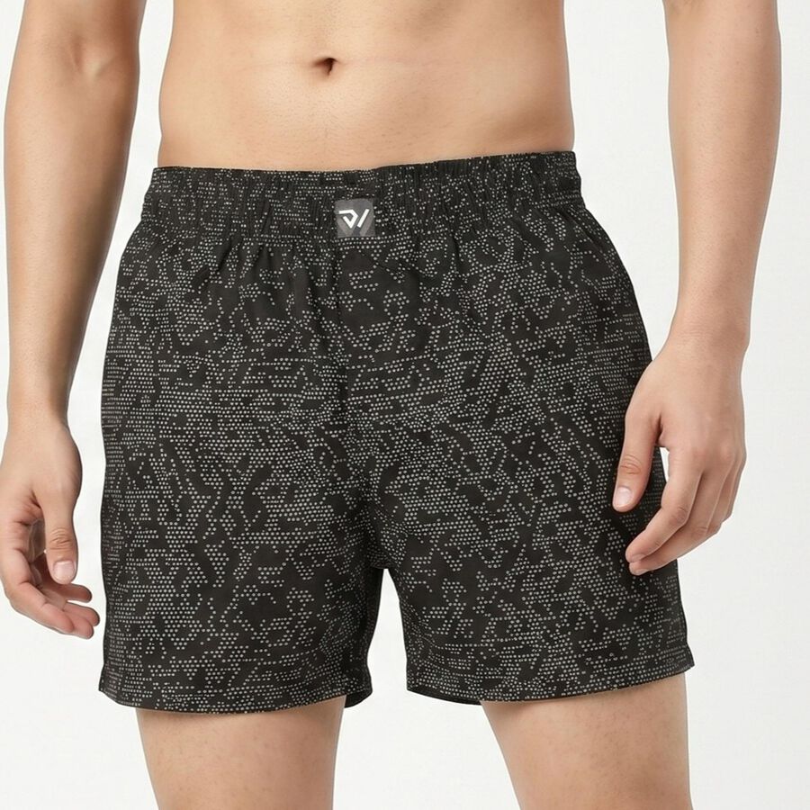 Men's Black Classic Fit Printed Boxers, Black, large