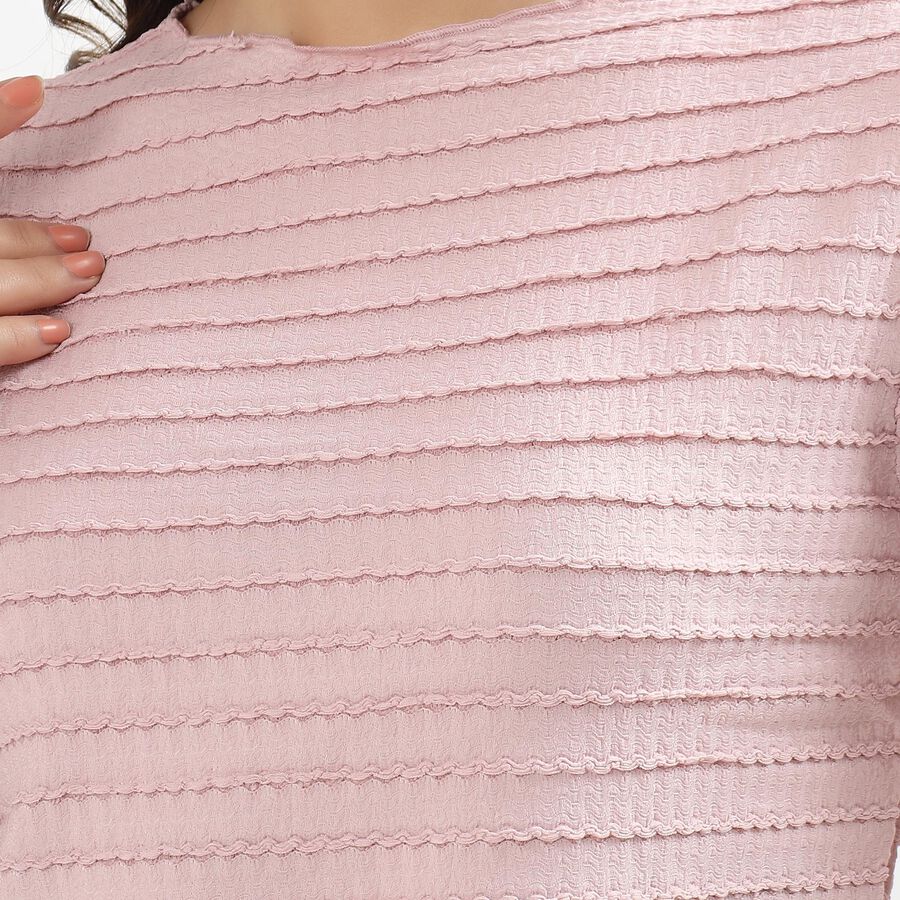 Ladies' Light Pink Round Neck Casual Crop Top, हल्का गुलाबी, large