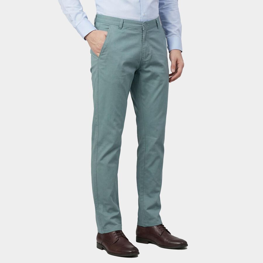 Men's Aqua Slim Fit Flat-Front Trousers, एक्वा, large