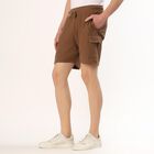 Men's Warm Brown Relaxed Fit Textured Bermuda Shorts, भूरा, small