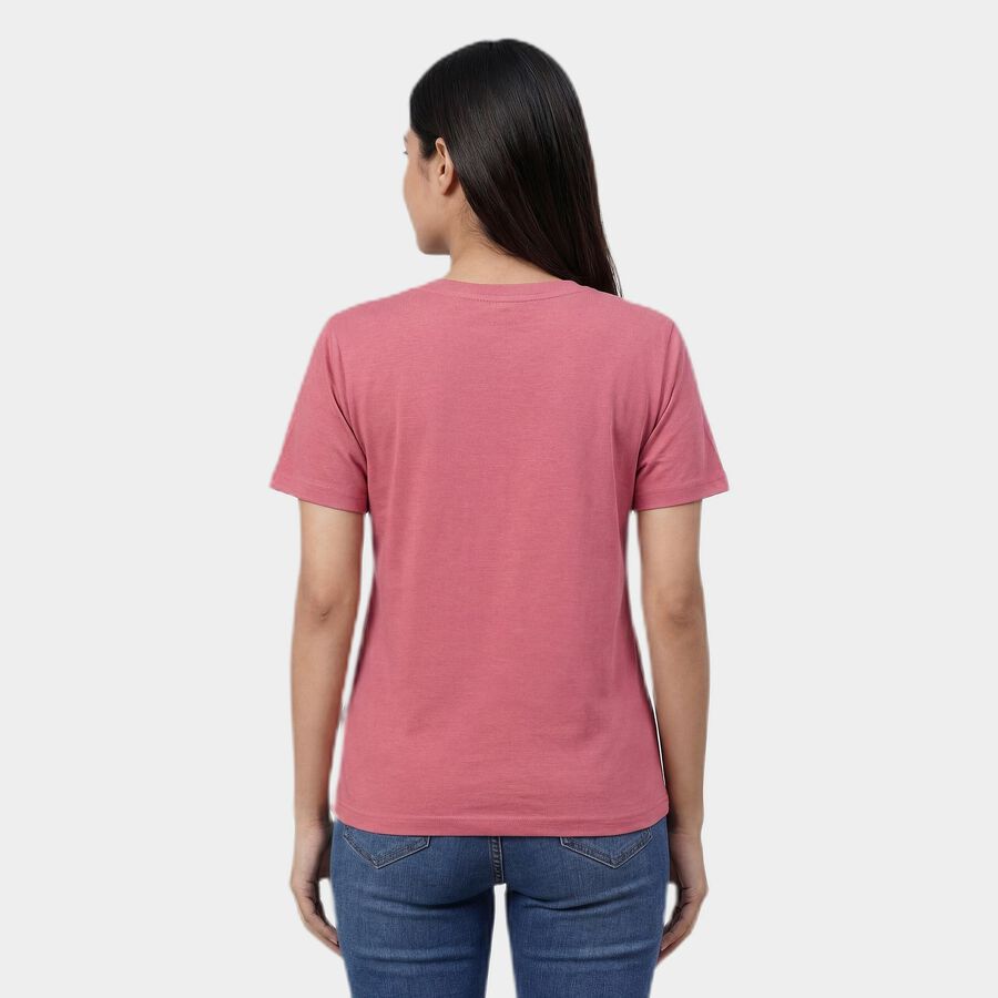 Women's Pink Round Neck Casual T-Shirt, Pink, large
