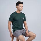 Men's Dark Green Round Neck Athleisure T-Shirt, Dark Green, small