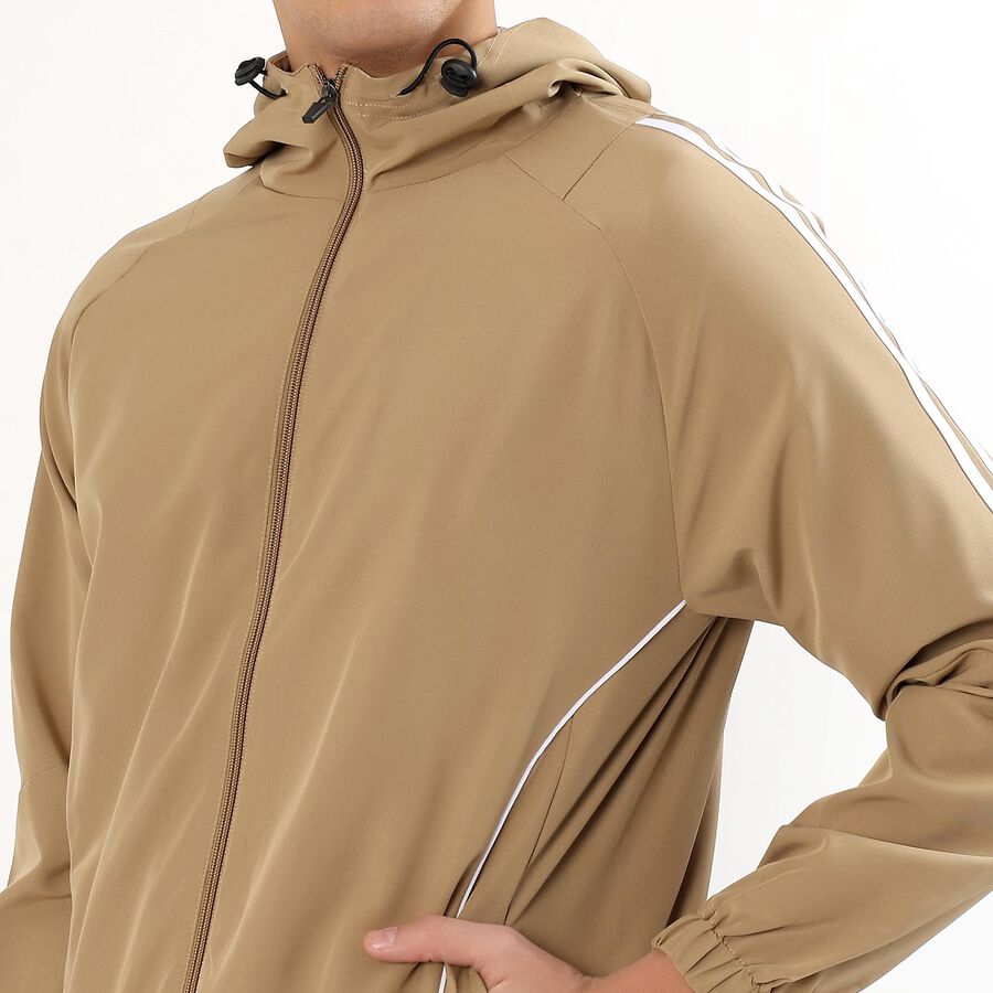 Men's Muted Beige Hooded Casual Jacket, Beige, large