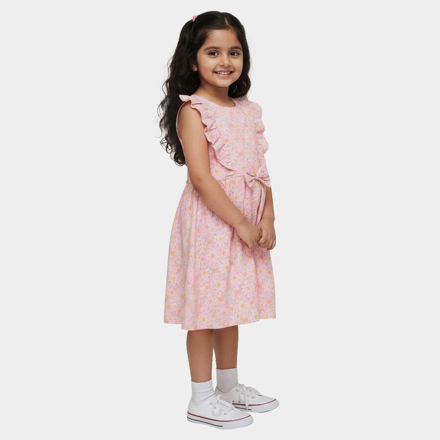 Girls' Light Pink Cotton Sleeveless A-Line Frock, Light Pink, large
