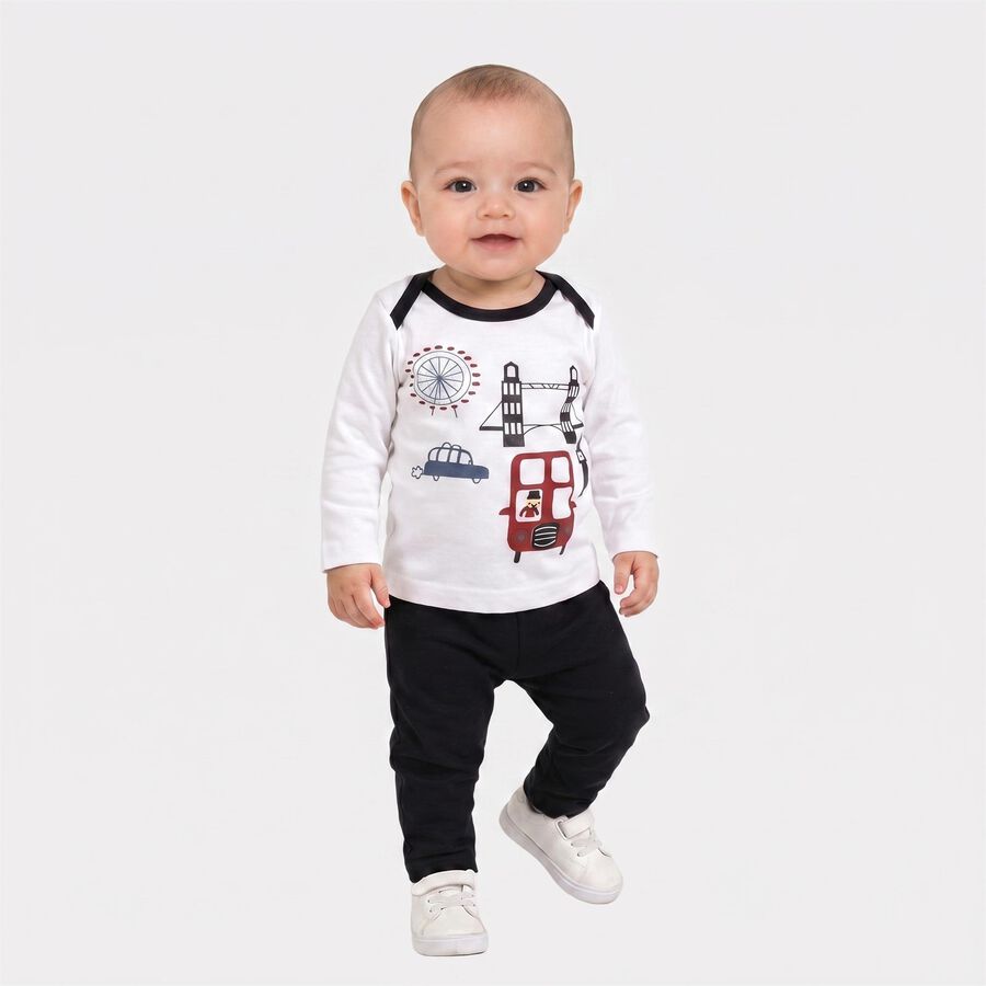 Infants' Navy Blue 100% Cotton Round Neck Graphic Print Baba Suit, नेवी ब्लू, large