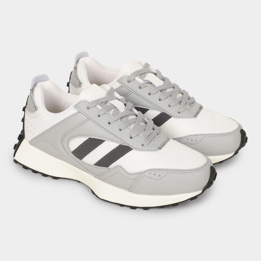 Men's Grey Lace-Up Sneakers, Grey, large