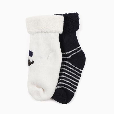 Infants Snow White and Midnight Navy Regular Fit Foldable Cuff Socks Pack of 2