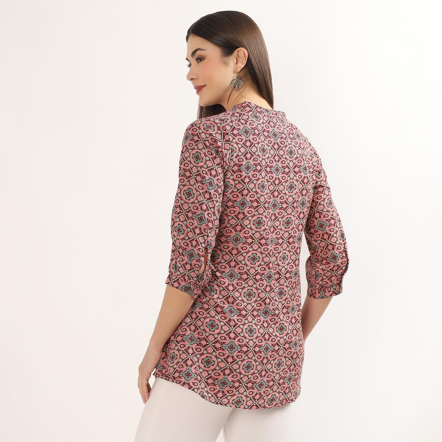 Women's Pink Notch Neck Floral Printed Kurti, Pink, large