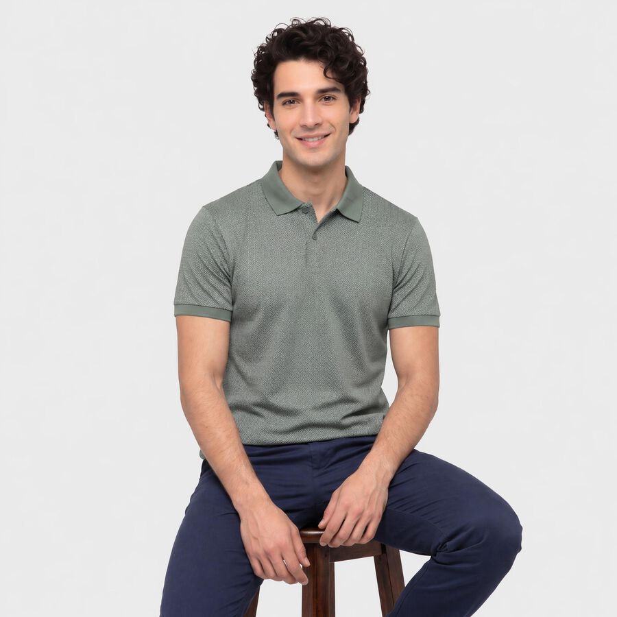 Men Olive Green Cotton Polo Neck Polo T-Shirt, Light Green, large