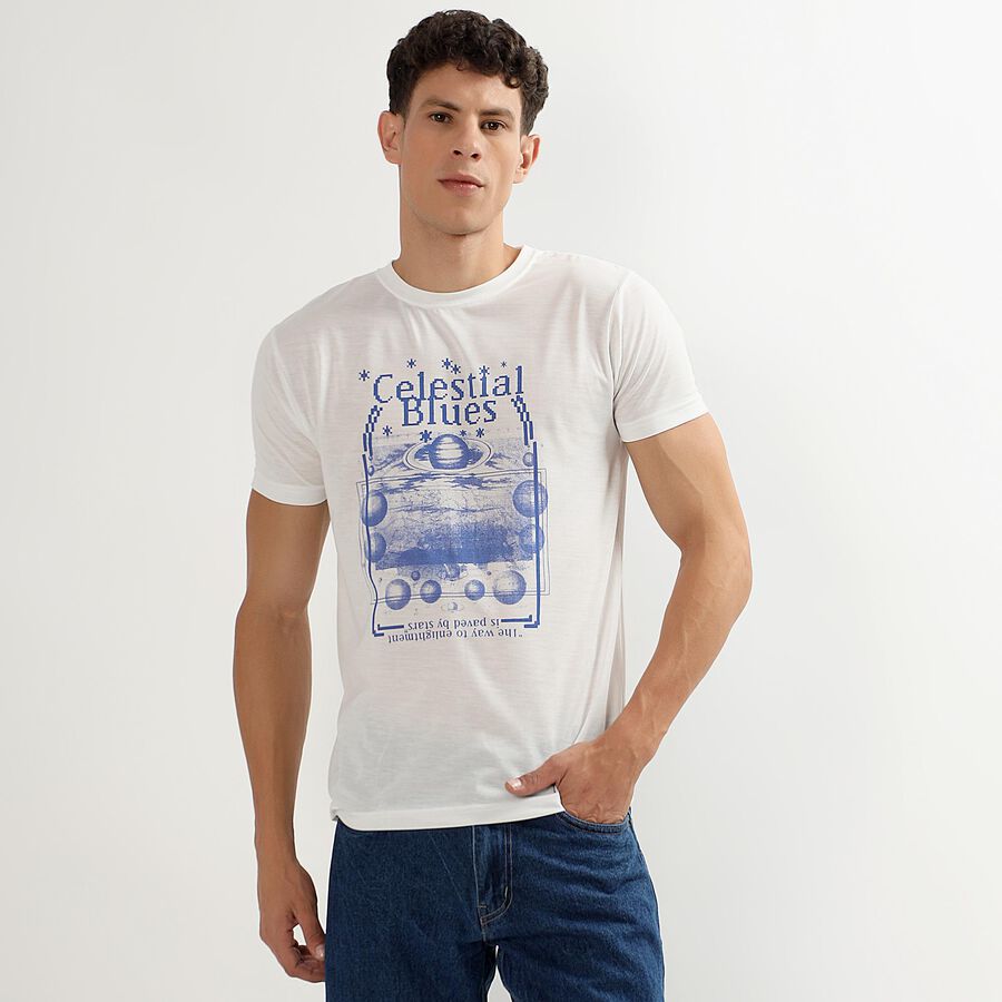 Men's Bright White Round Neck Casual T-Shirt, White, large image number null