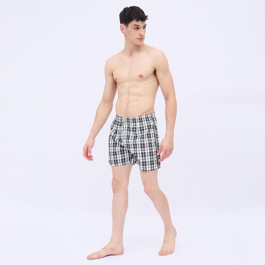 Men's Black And White Checked Elastic Waist Boxers, Black, large image number null