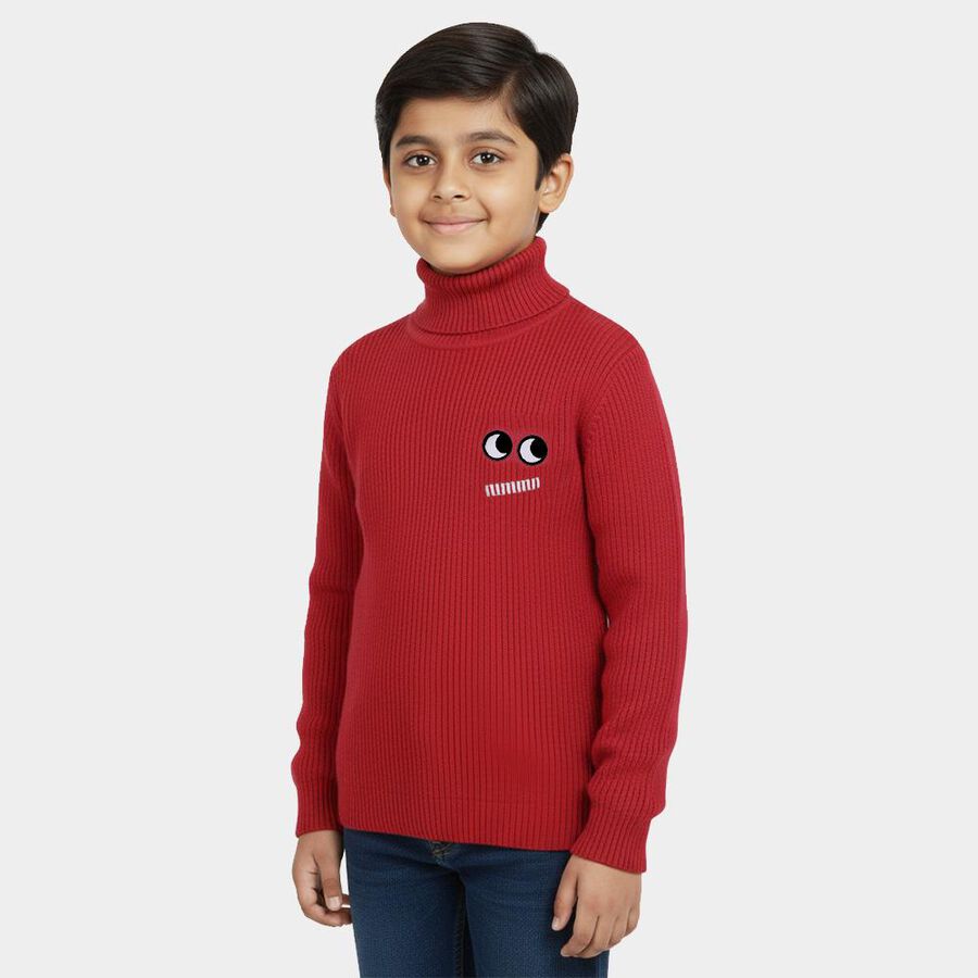 Boys Rich Crimson Red Turtleneck Casual Pullover, मरून, large image number null