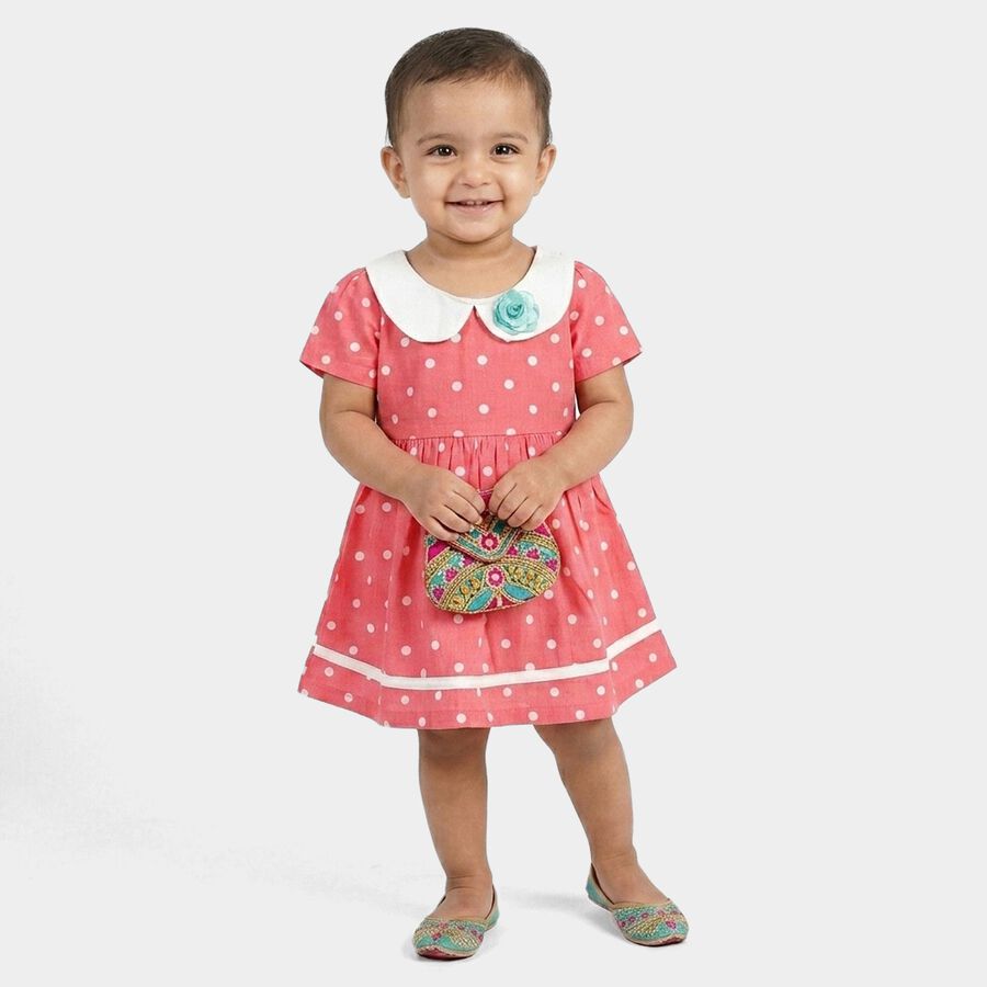 Infants' Pink Polka Dot Fit and Flare Frock, गुलाबी, large