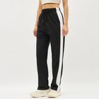 Women's Jet Black Regular Fit Side-Striped Track Pants, Black, small image number null