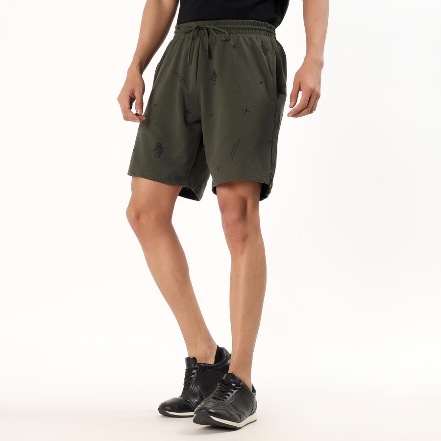 Men's Olive Green Printed Relaxed Fit Bermuda Shorts, ओलिव, large