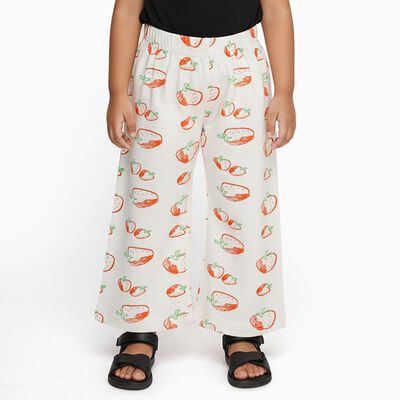 Girls' Off-White Strawberry Printed Cotton Pyjama