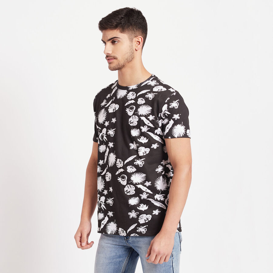 Cotton Round Neck T-Shirt, Black, large image number null