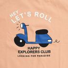 Boys' Peach Cotton Round Neck Graphic Printed Night Suit, मूँगा (कोरल), small