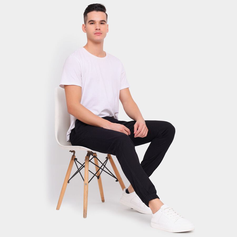 Men's 100% Cotton Slim Fit Casual Trousers, काला, large image number null