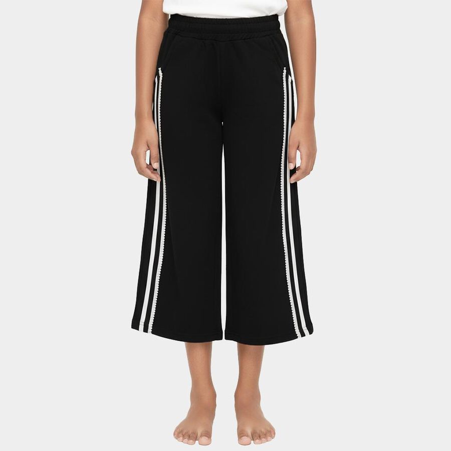 Girls' Jet Black Wide-Leg Pom-Pom Detail Winter Pyjama, काला, large image number null