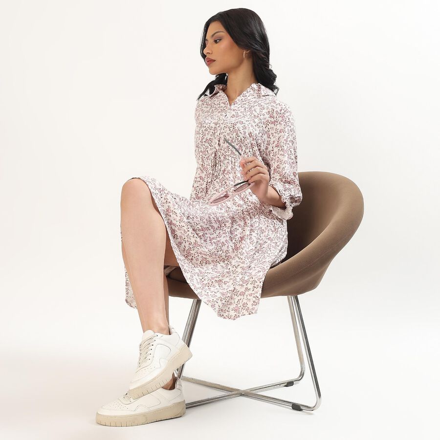 Women's Soft Pink Collared Floral Shirt Dress, Pink, large