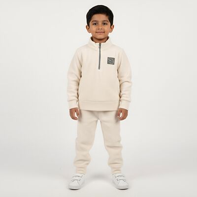 Boys' Beige Mandarin Collar Solid Baba Suit