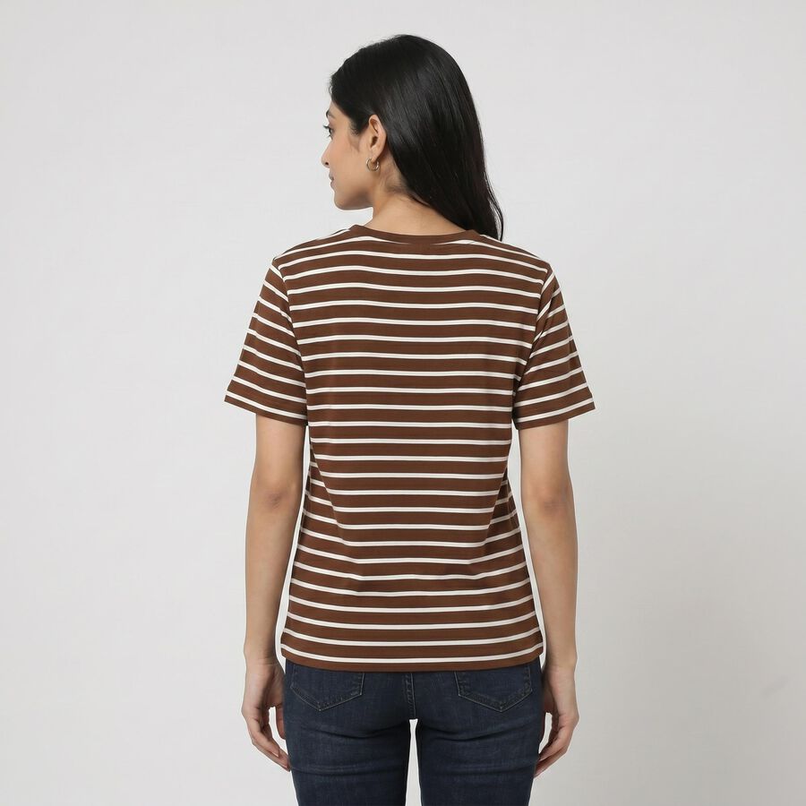 Women's Brown Round Neck Regular T-Shirt, भूरा, large
