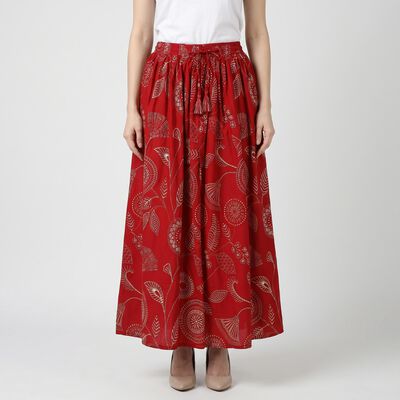 Women's Maroon Flared Printed Maxi Skirt