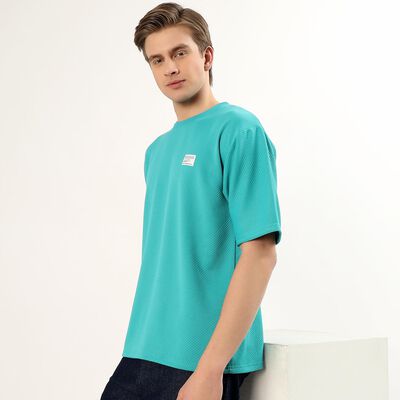 Men's Turquoise Crew Neck Athleisure T-Shirt