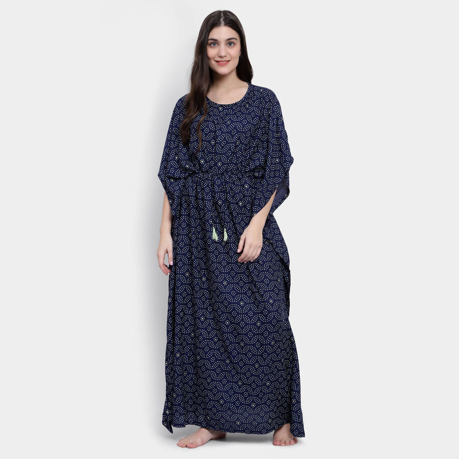 All Over Print Full Length Nighty, Navy Blue, large image number null