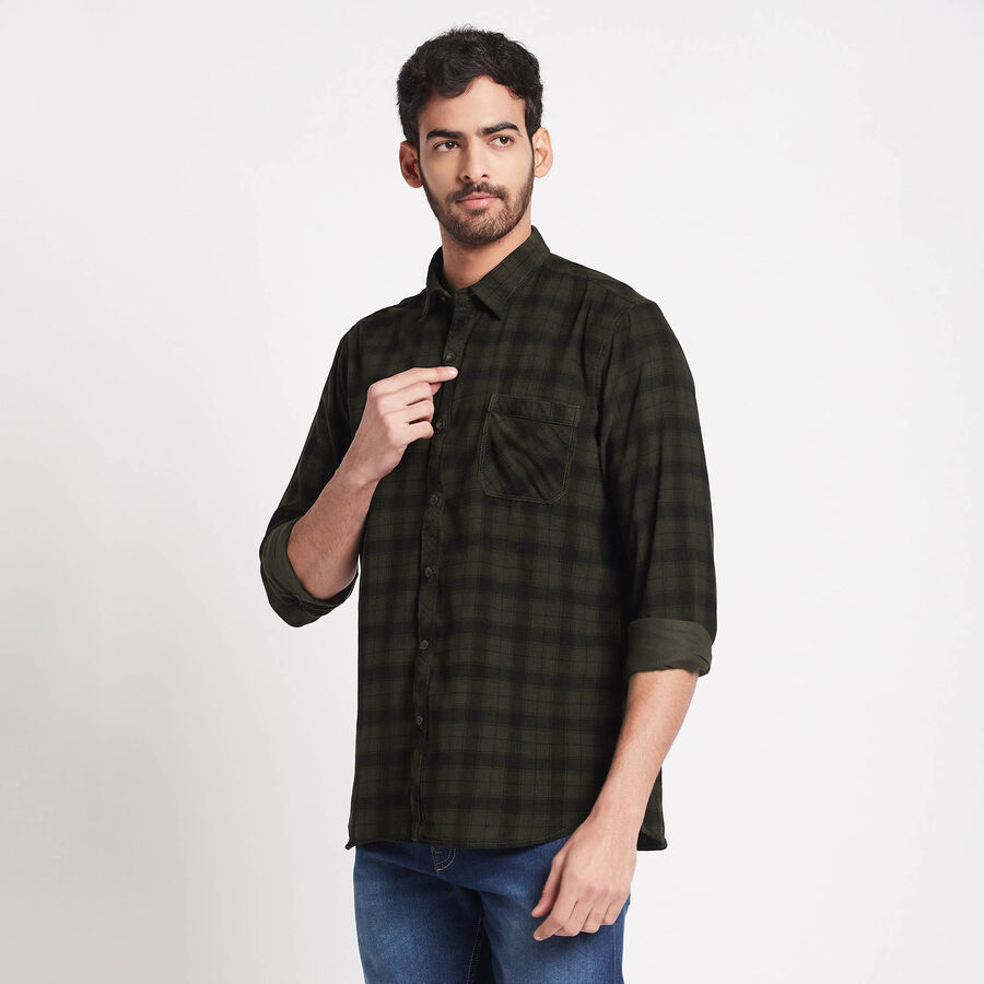 Cotton Checks Casual Shirt, Olive, large image number null