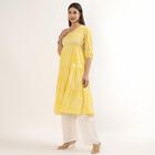 Women's Yellow Cotton Round Neck Straight Kurta, Yellow, small