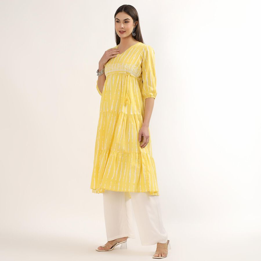 Women's Yellow Cotton Round Neck Straight Kurta, Yellow, large