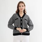 Women's Black and White V-Neck Classic Cardigan, Black, small image number null