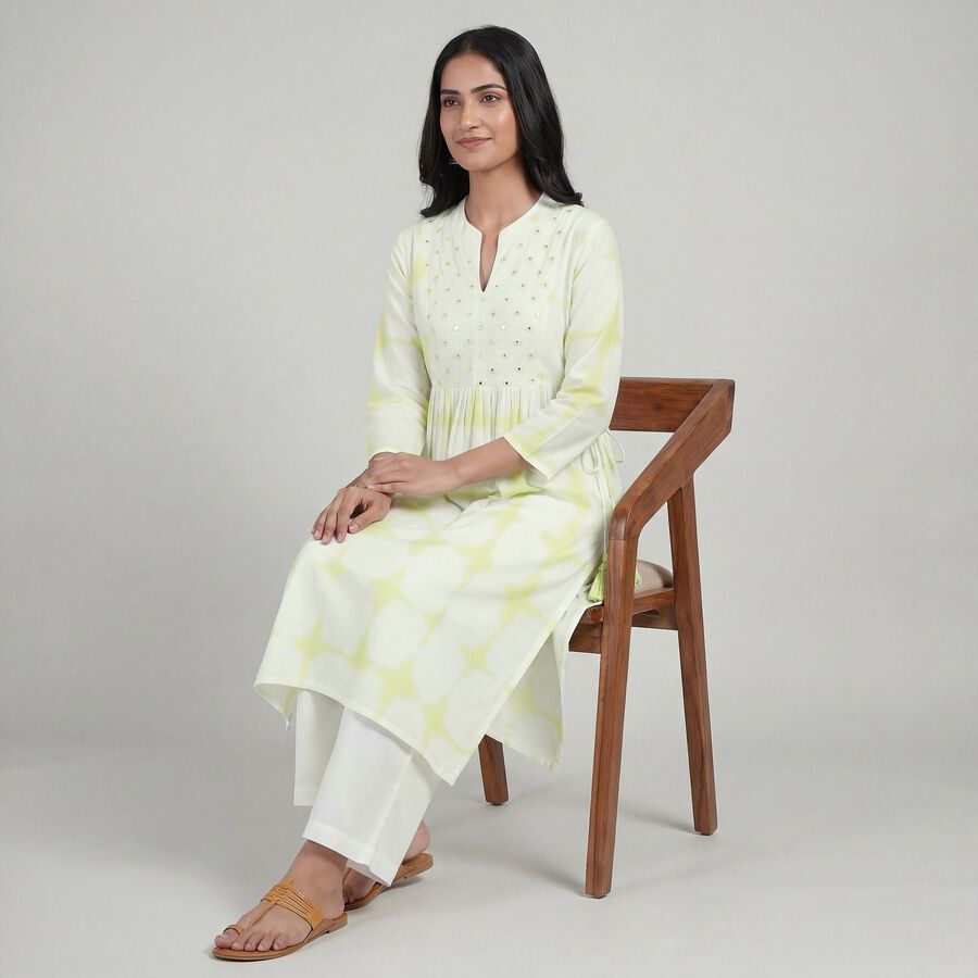 Women's Mint Green Notch Neck Printed Straight Kurta, Light Green, large