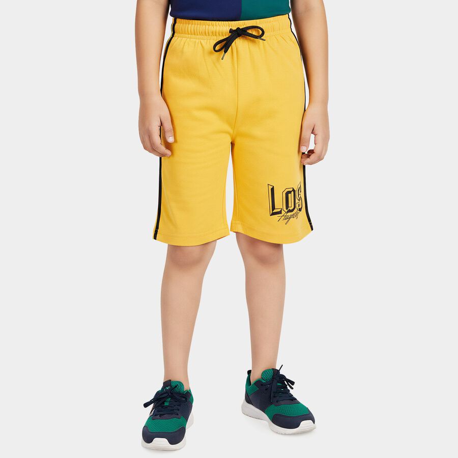 Boys Yellow Regular Fit Side Striped Bermuda Shorts, Mustard, large