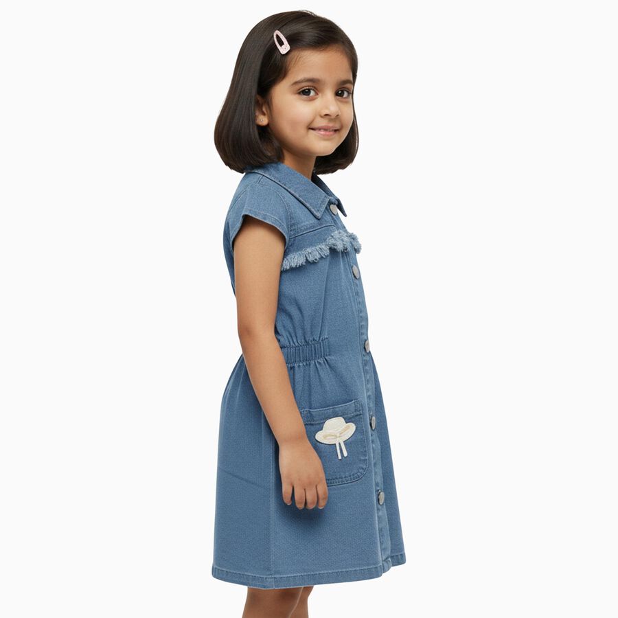 Girls' Light Denim Blue Button-Down Sleeveless Frock, Light Blue, large