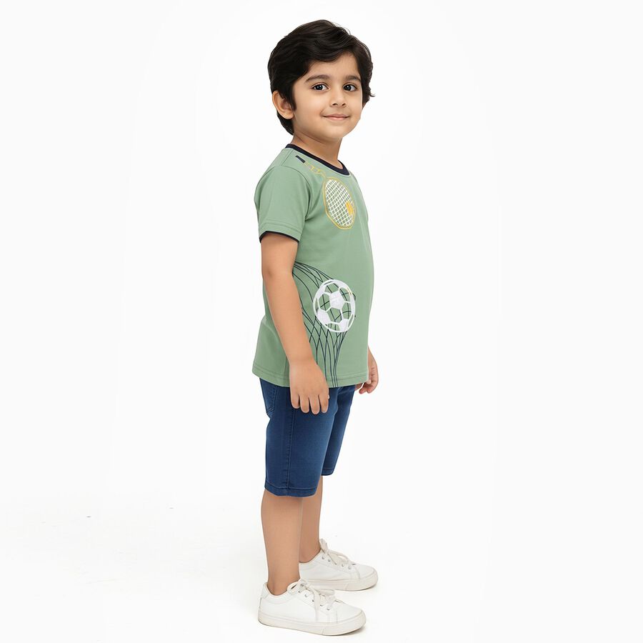 Boys' Light Green Cotton Round Neck Sports Printed Baba Suit, Light Green, large image number null