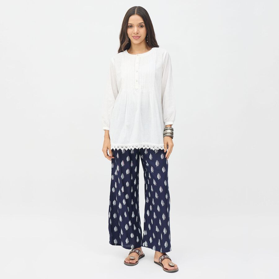 Women's Navy Printed Wide-Leg Palazzos, नेवी ब्लू, large