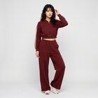 Women Maroon Hooded Track suit, वाइन, small