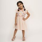 Girls' Light Peach Embroidered Cotton Casual Frock, Light Pink, small image number null