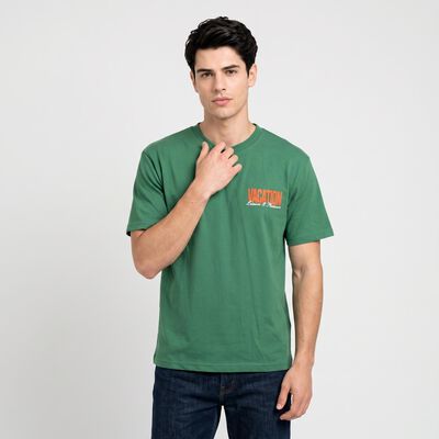Men's Green Round Neck Graphic Print T-Shirt