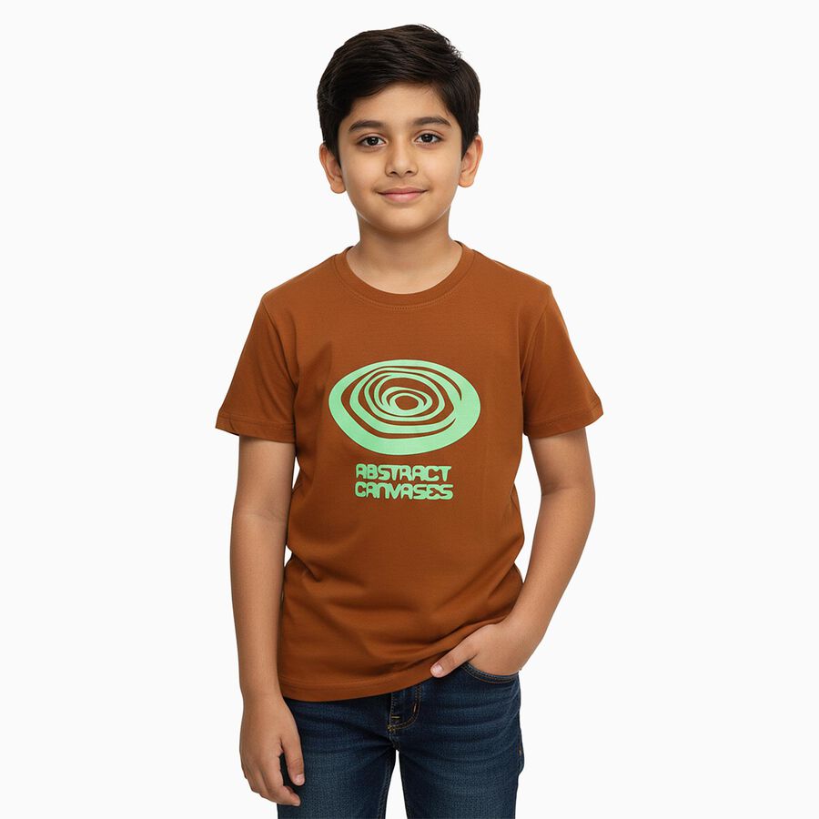Boys' Half Sleeves T-Shirt, भूरा, large image number null