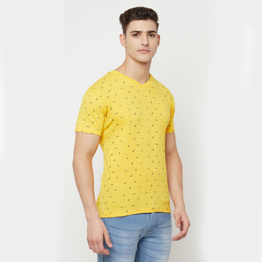 Printed V Neck T-Shirt, Mustard, large image number null